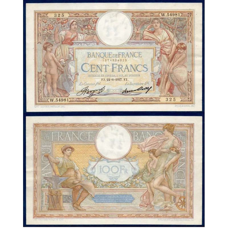 100 Francs LOM, TTB, 24.6.1937 Billet de la banque de France 100 Francs LOM, TTB, 24.6.1937 Billet de la banque de France