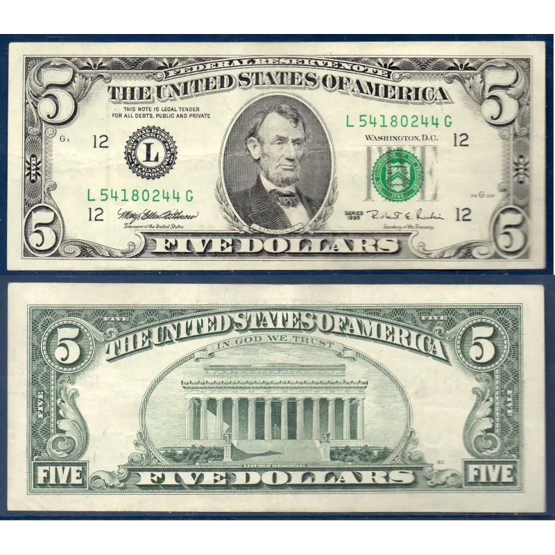 Etats Unis P.498 TTB San Francisco, Billet de 5 Dollars 1995 série L Etats Unis P.498 TTB San Francisco, Billet de 5 Dollars 1995 série L