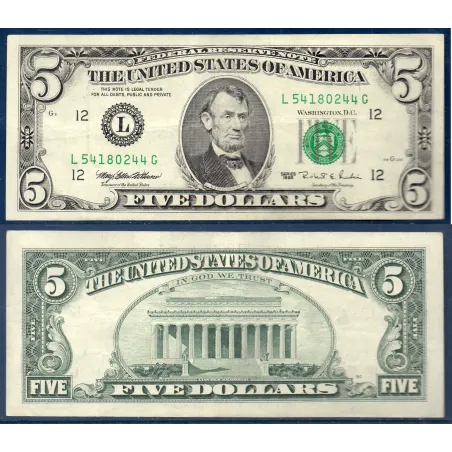 Etats Unis P.498 TTB San Francisco, Billet de 5 Dollars 1995 série L