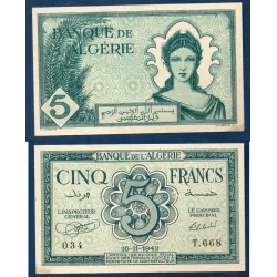 Algérie P.91, Spl, Billet de 5 Francs 16.11.1942 Allégorie
