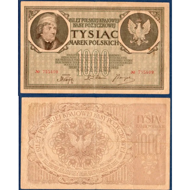 Pologne P.22a, TTB, Billet de 1000 Marek 1919 Tadeusz Kosciuszko Pologne P.22a, TTB, Billet de 1000 Marek 1919 Tadeusz Kosciuszko