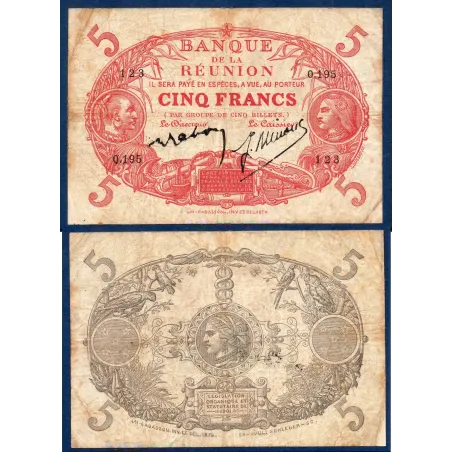 Reunion P.14, TB-, Billet de 5 Francs 1901 Cabasson
