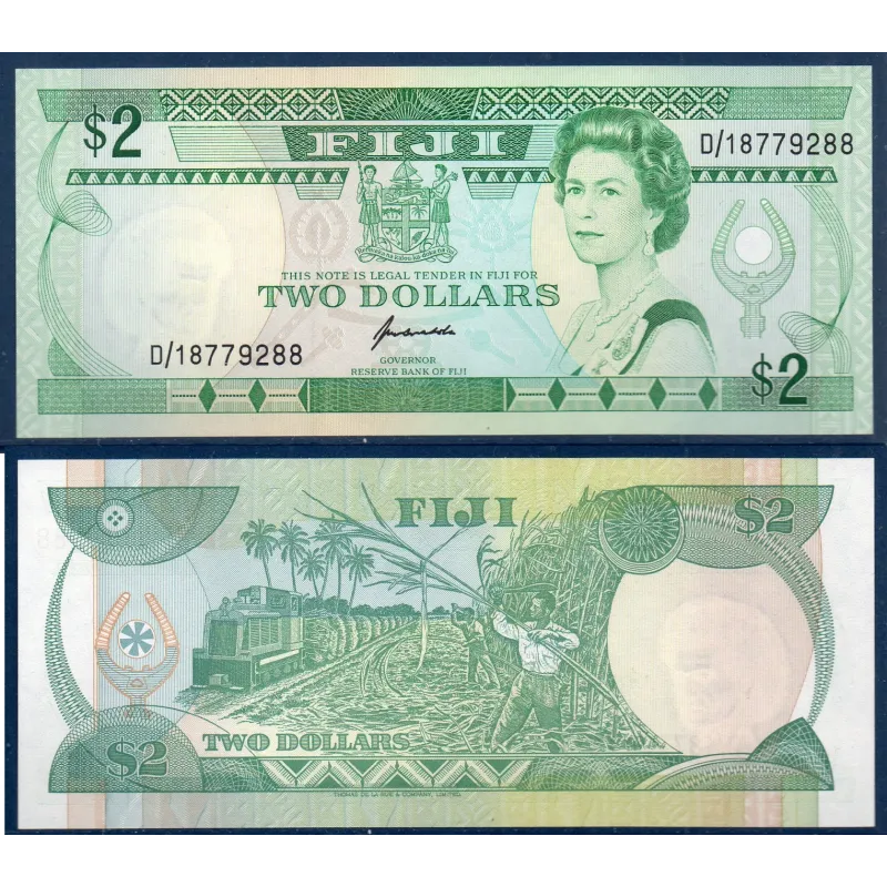 Fidji P.90a, neuf Billet de 2 Dollars 1995 Canne à sucre Fidji P.90a, neuf Billet de 2 Dollars 1995 Canne à sucre