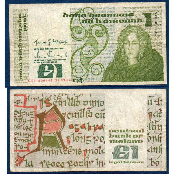 Irlande P.70c, TB Billet de 1 livre 1982-1987 reine Maeve