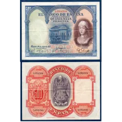 Espagne P.73c, TTB Billet de 500 pesetas 1927 Isabelle de Castille