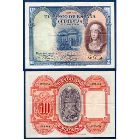 Espagne P.73c, TTB Billet de 500 pesetas 1927 Isabelle de Castille