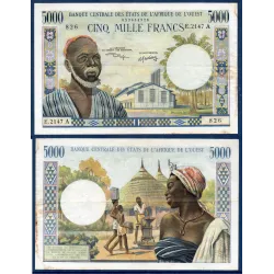 BCEAO Pick 104Ai pour la Cote d'Ivoire, TTB Billet de 5000 Francs CFA 1965