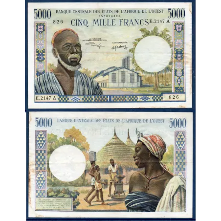 BCEAO Pick 104Ai pour la Cote d'Ivoire, TTB Billet de 5000 Francs CFA 1965