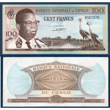 Congo P.6a, Sup, Billet de 100 francs 1961 grues couronnées