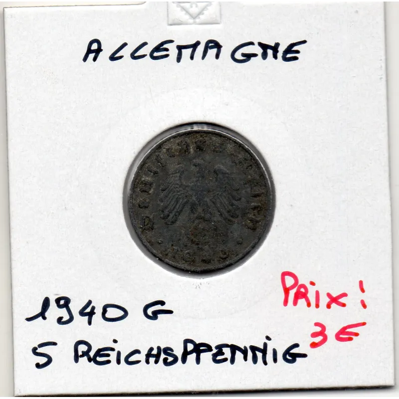 Allemagne 5 reichspfennig 1940 G, TTB KM 100 pièce de monnaie Allemagne 5 reichspfennig 1940 G, TTB KM 100 pièce de monnaie