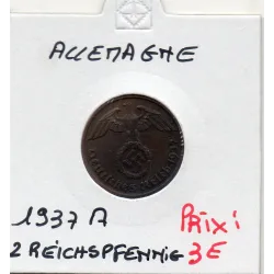 Allemagne 2 reichspfennig 1937 A, TTB KM 90 pièce de monnaie