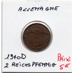 Allemagne 2 reichspfennig 1940 D, TTB KM 90 pièce de monnaie