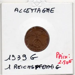 Allemagne 1 reichspfennig 1939 G, TB KM 89 pièce de monnaie