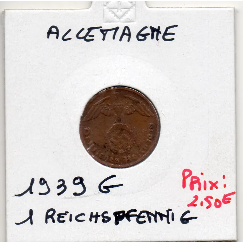 Allemagne 1 reichspfennig 1939 G, TB KM 89 pièce de monnaie Allemagne 1 reichspfennig 1939 G, TB KM 89 pièce de monnaie