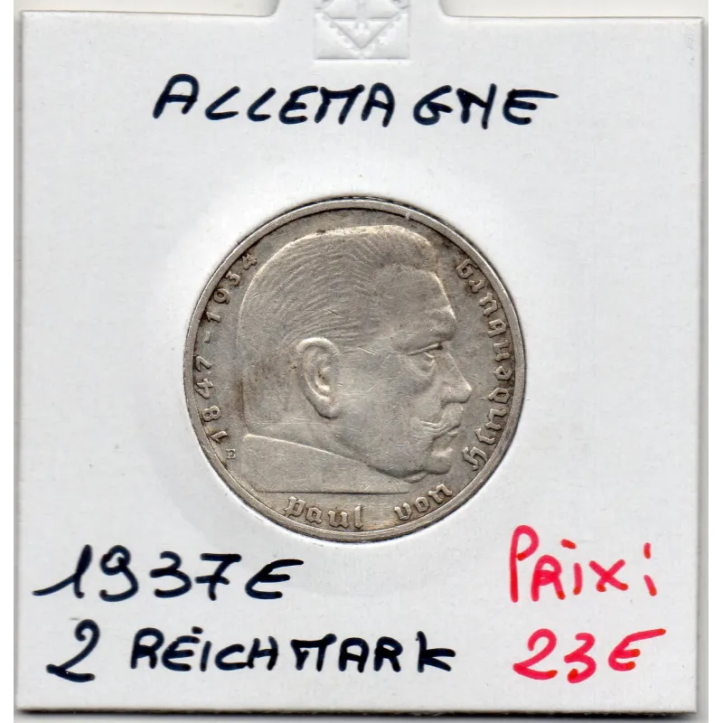 Allemagne 2 reichsmark 1937 E, Sup KM 93 pièce de monnaie Allemagne 2 reichsmark 1937 E, Sup KM 93 pièce de monnaie