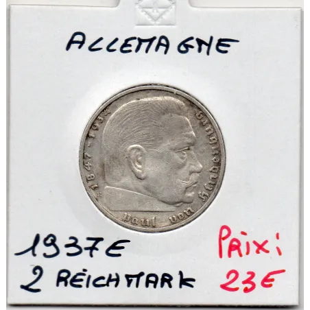 Allemagne 2 reichsmark 1937 E, Sup KM 93 pièce de monnaie