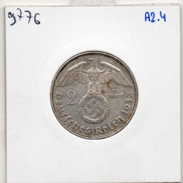 Allemagne 2 reichsmark 1937 E, Sup KM 93 pièce de monnaie