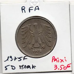 Allemagne RFA 5 deutsche mark 1975 F, TTB KM 140.1 pièce de monnaie