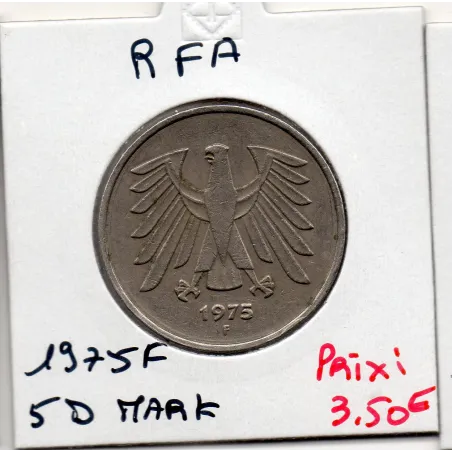 Allemagne RFA 5 deutsche mark 1975 F, TTB KM 140.1 pièce de monnaie