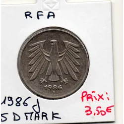Allemagne RFA 5 deutsche mark 1986 J, TTB KM 140.1 pièce de monnaie