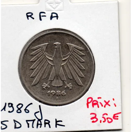 Allemagne RFA 5 deutsche mark 1986 J, TTB KM 140.1 pièce de monnaie