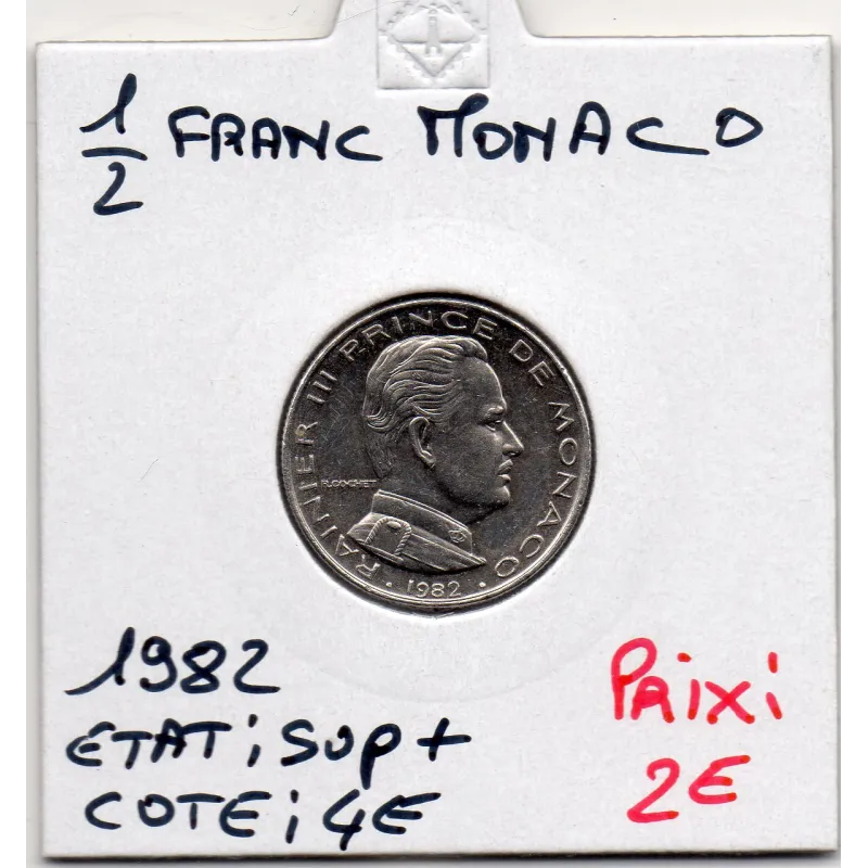 Monaco Rainier III 1/2 Franc 1982 Sup+, Gad 149 pièce de monnaie Monaco Rainier III 1/2 Franc 1982 Sup+, Gad 149 pièce de monnaie