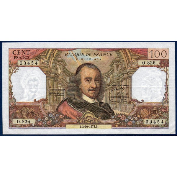 100 Francs Corneille TTB 3.10.1974 Billet de la banque de France