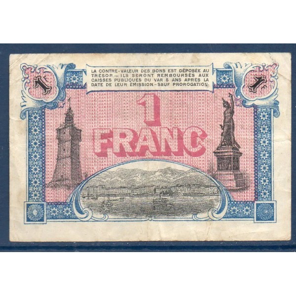 Toulon 1 franc, TB, 3.3.1919 Pirot 121.29 Billet de la chambre de commerce