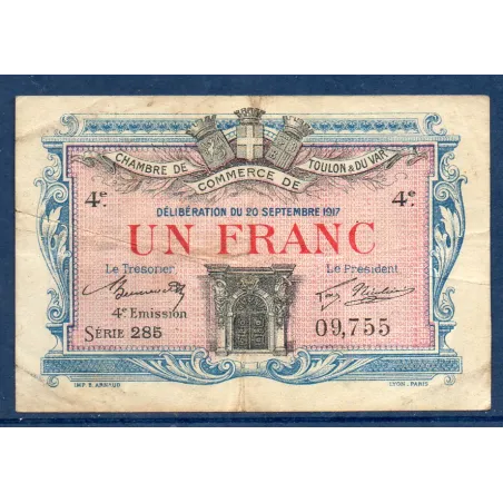 Toulon 1 franc, TB, 20.9.1917 Pirot 121.20 Billet de la chambre de commerce