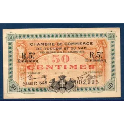 Toulon 50 centimes, TTB, 3.3.1919 Pirot 121.28 Billet de la chambre de commerce