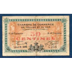 Toulon 50 centimes, TB, 20.9.1917 Pirot 121.22 Billet de la chambre de commerce