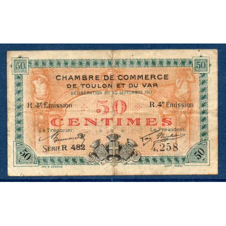 Toulon 50 centimes, TB, 20.9.1917 Pirot 121.22 Billet de la chambre de commerce