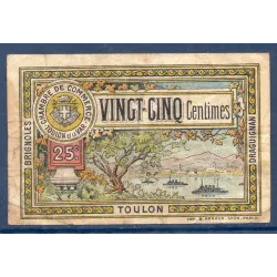 Toulon 25 centimes, TB, 25.8.1921 Pirot 121.33 Billet de la chambre de commerce