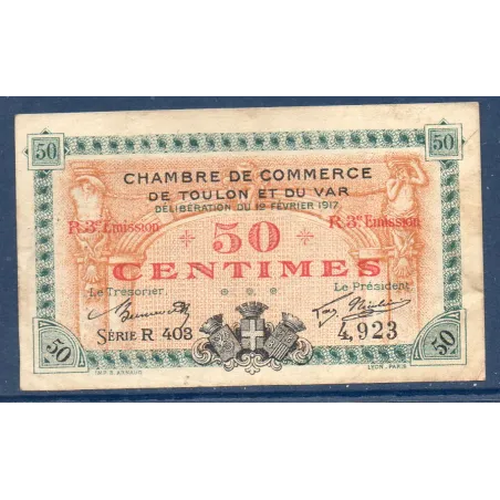 Toulon 50 centimes, TTB, 12.2.1917 Pirot 121.14 Billet de la chambre de commerce