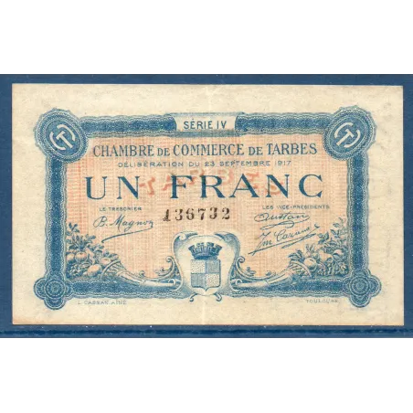 Tarbes 1 franc, TTB, 23.9.1917 Pirot 120.18 Billet de la chambre de commerce