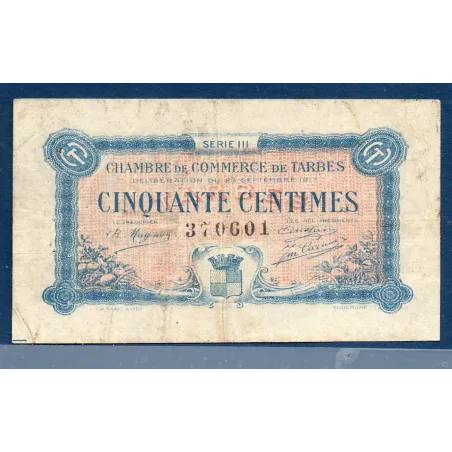 Tarbes 50 centimes, TB, 23.9.1917 Pirot 120.12 Billet de la chambre de commerce