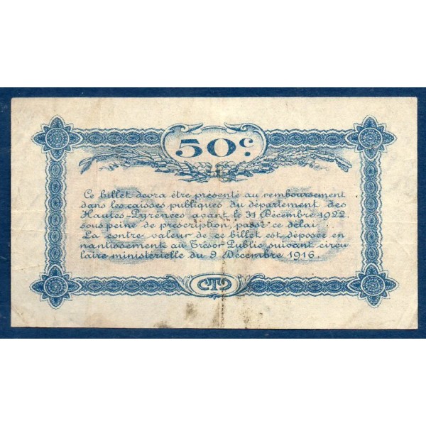 Tarbes 50 centimes, TB, 23.9.1917 Pirot 120.12 Billet de la chambre de commerce