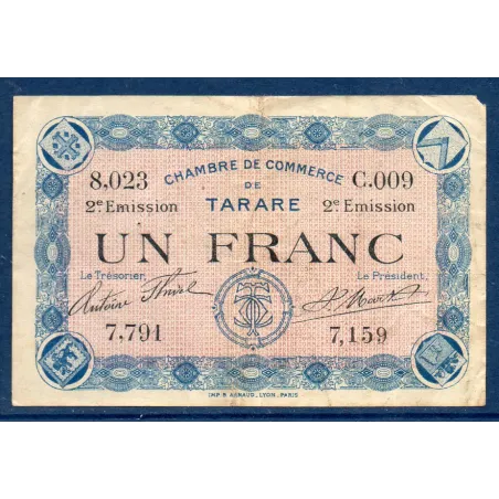 Tarare 1 franc, TB, 21.4.1917 Pirot 119.24 Billet de la chambre de commerce
