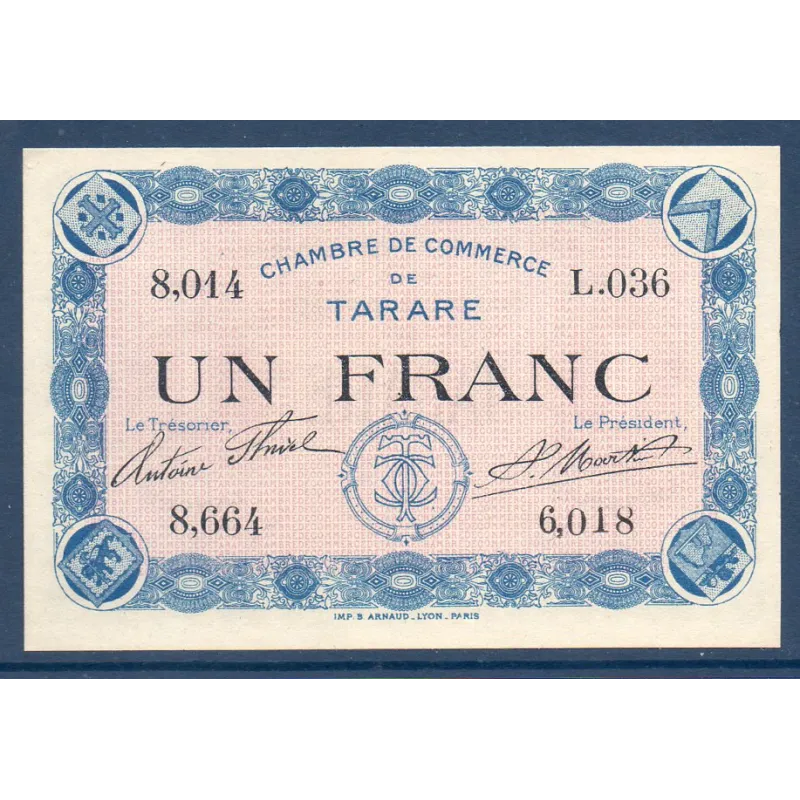 Tarare 1 franc, Neuf, ND Pirot 119.8 Billet de la chambre de commerce Tarare 1 franc, Neuf, ND Pirot 119.8 Billet de la chambre de commerce
