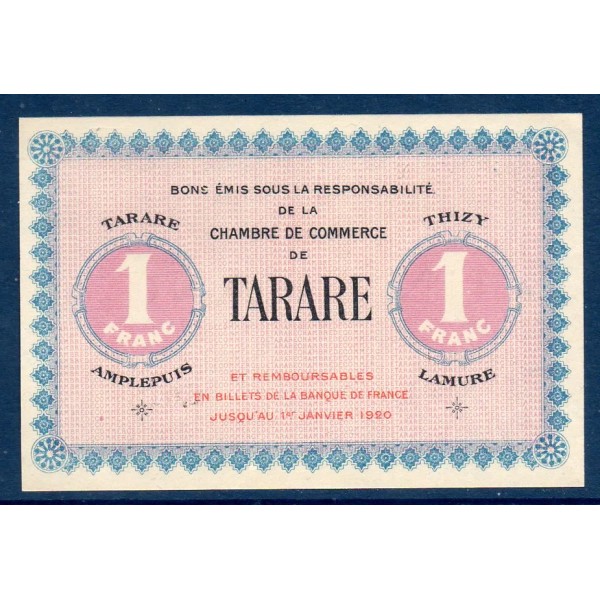 Tarare 1 franc, Neuf, ND Pirot 119.8 Billet de la chambre de commerce