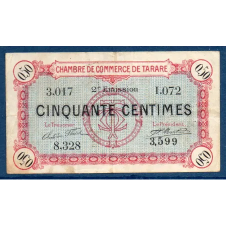Tarare 50 centimes, TB, 21.4.1917 Pirot 119.23 Billet de la chambre de commerce