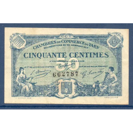 Albi et Castres Mazamet 50 centimes, TB+, 22.12.1917 Pirot 5.9 Billet de la chambre de commerce