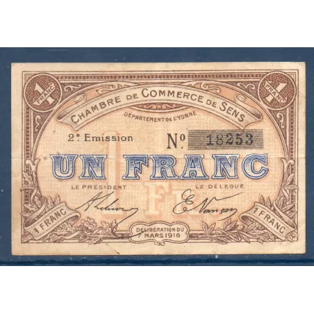 Sens 1 franc, TTB-, 7.3.1916 Pirot 118.4 Billet de la chambre de commerce