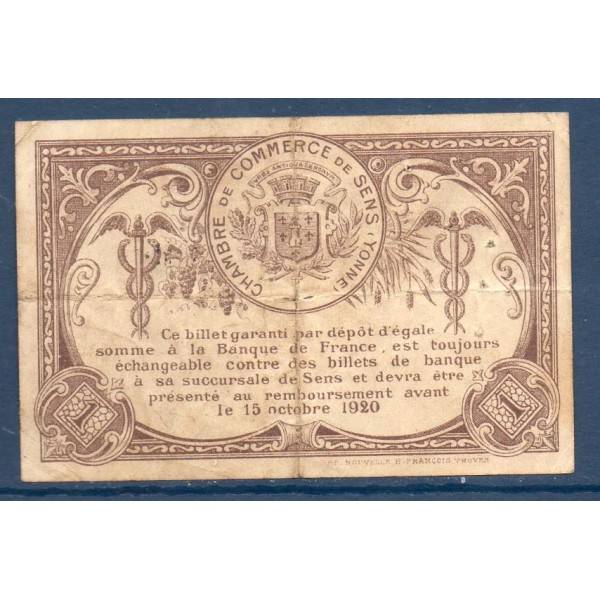 Sens 1 franc, TTB-, 7.3.1916 Pirot 118.4 Billet de la chambre de commerce