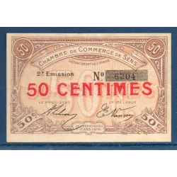 Sens 50 centimes, TTB, 7.3.1916 Pirot 118.2 Billet de la chambre de commerce