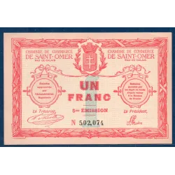 Saint Omer 1 franc, Spl, 14.8.1914 Pirot 115.10 Billet de la chambre de commerce