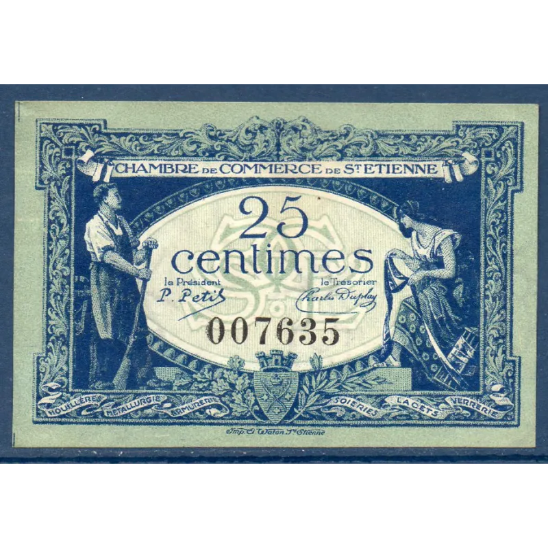 Saint Etienne 25 centimes, Spl, 12.1.1921 Pirot 114.5 Billet de la chambre de commerce Saint Etienne 25 centimes, Spl, 12.1.1921 Pirot 114.5 Billet de la chambre de commerce
