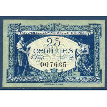 Saint Etienne 25 centimes, Spl, 12.1.1921 Pirot 114.5 Billet de la chambre de commerce
