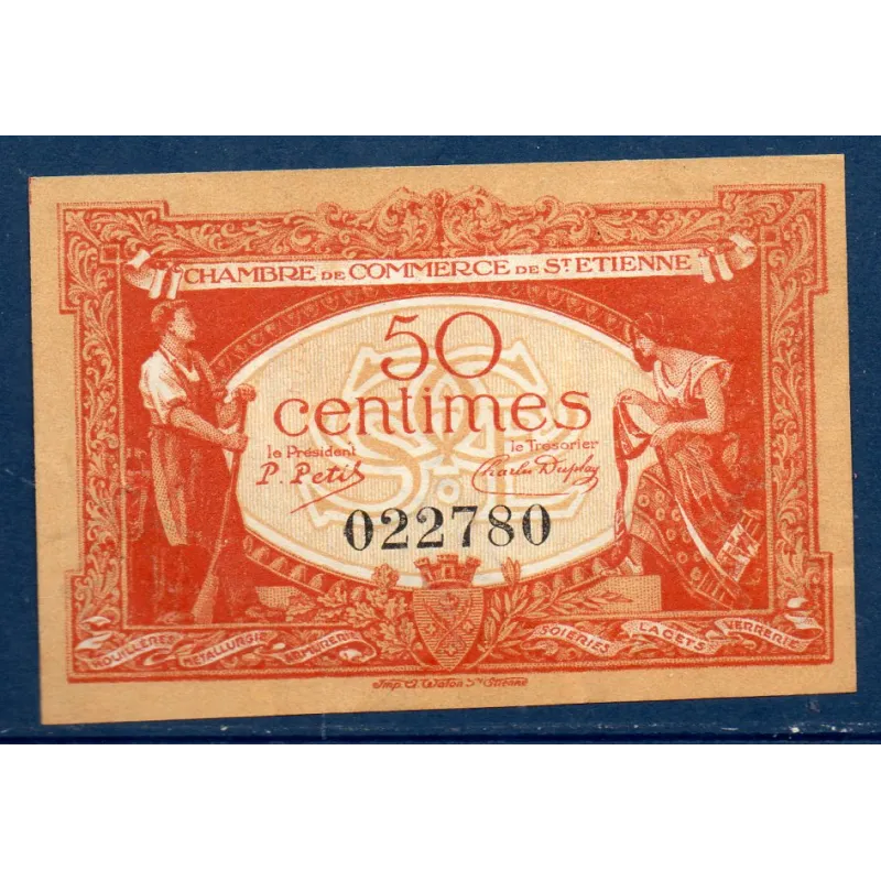 Saint Etienne 50 centimes, Sup, 12.1.1921 Pirot 114.6 Billet de la chambre de commerce Saint Etienne 50 centimes, Sup, 12.1.1921 Pirot 114.6 Billet de la chambre de commerce