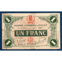 Saint Dizier 1 franc, TB-, 7.6.1921 Pirot 113.22 Billet de la chambre de commerce